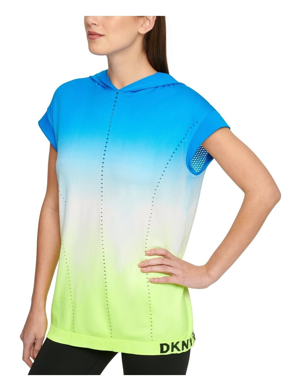 DKNY Womens Sport Tie-Dyed Seamless Cap-Sleeve Hoodie Size S